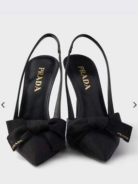 Prada Black Bow Pointed-Toe Slingback Heels with Logo Accent